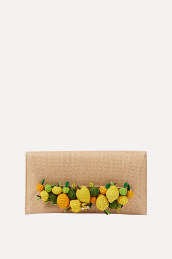 Citrus Punch Embellished Raffia Clutch from Aquazzura