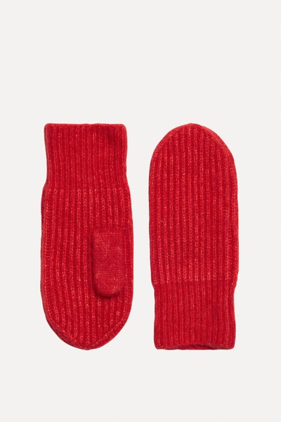 Wool Blend Red Knitted Mittens from Albaray