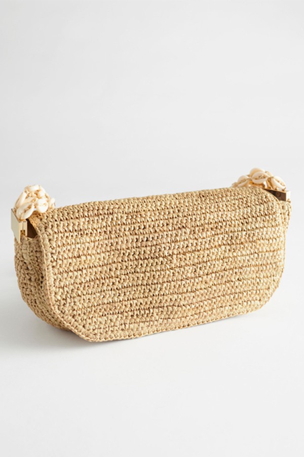 Shell Strap Woven Shoulder Bag