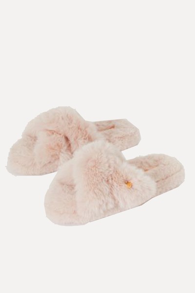 Cross Strap Faux Fur Slipper from Lipsy