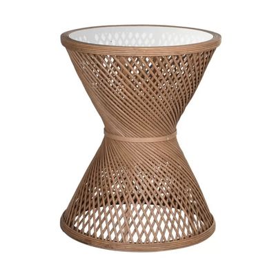 Woven Wooden Glass Topped Table from Melody Maison