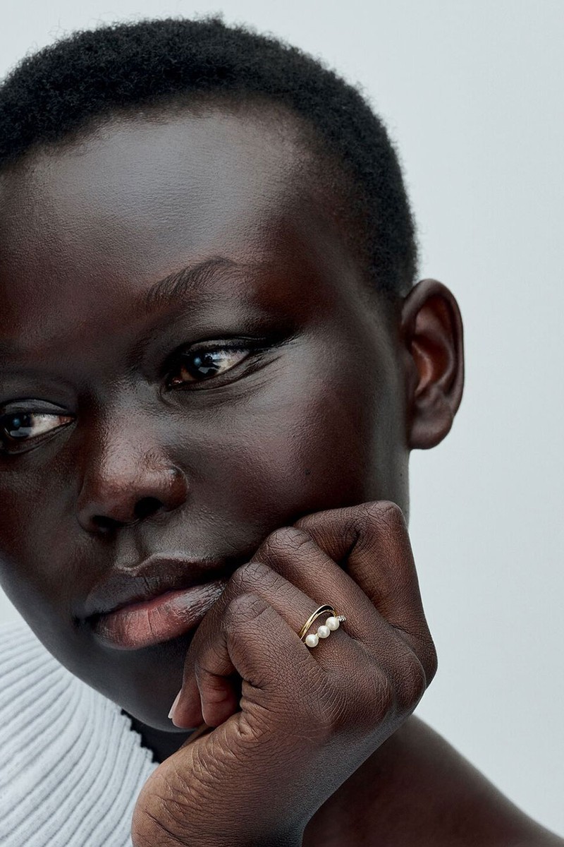 Treated Freshwater Cultured Pearl & Organically Shaped Double Band Ring from Pandora