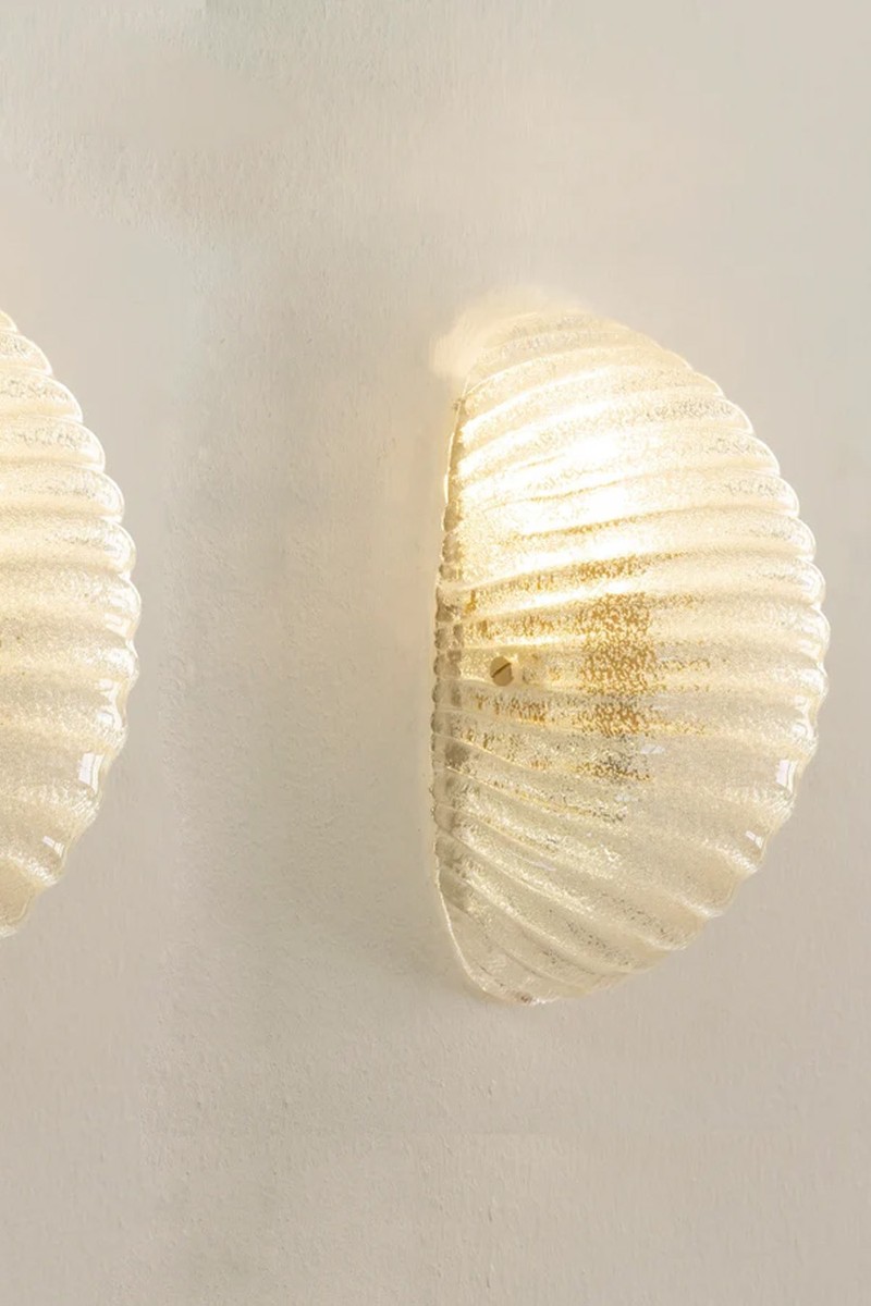 Set Of 2 Clear Murano Glass Shell Wall Sconce With Brass Frame from SoloCoseBelleITA
