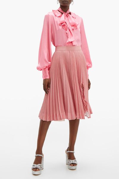 Ruffled Pussy-Bow Satin Blouse from MSGM