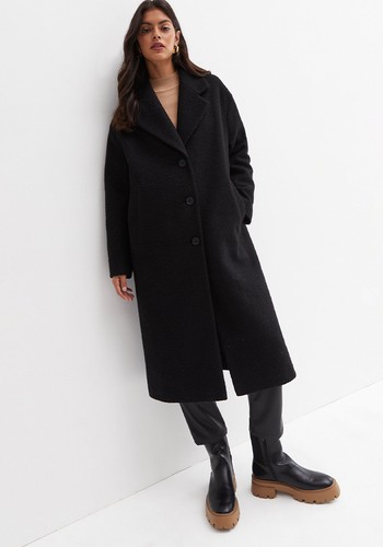 Black Bouclé Long Formal Coat