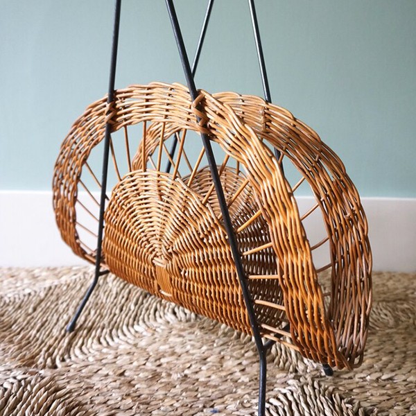 A Vintage French Rattan Magazine Rack from Rococo