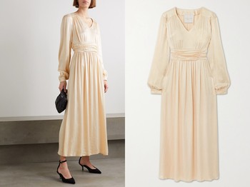 Sitges Ruched Charmeuse Midi Dress from Envelope1976