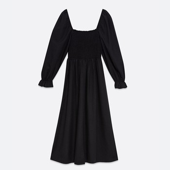 Tall Black Shirred Puff Sleeve Midi Dress from New Look