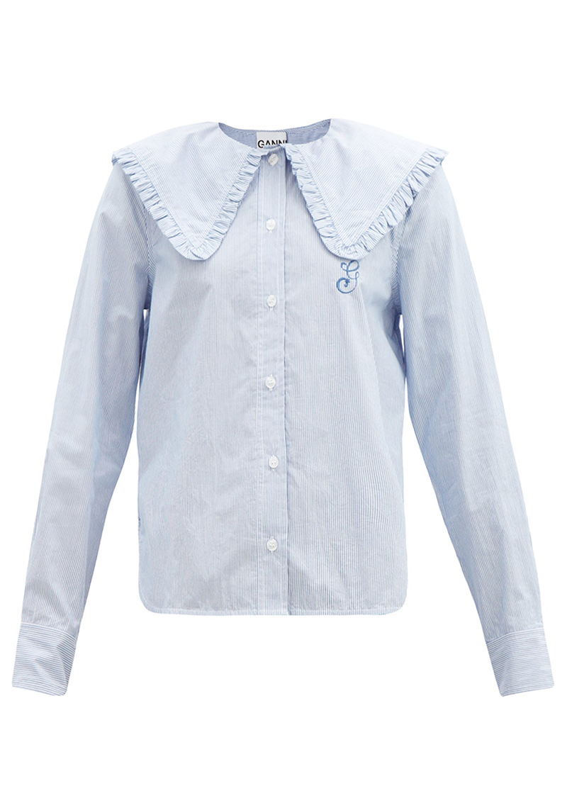 Peter-Pan Collar Striped Cotton Blouse from Ganni