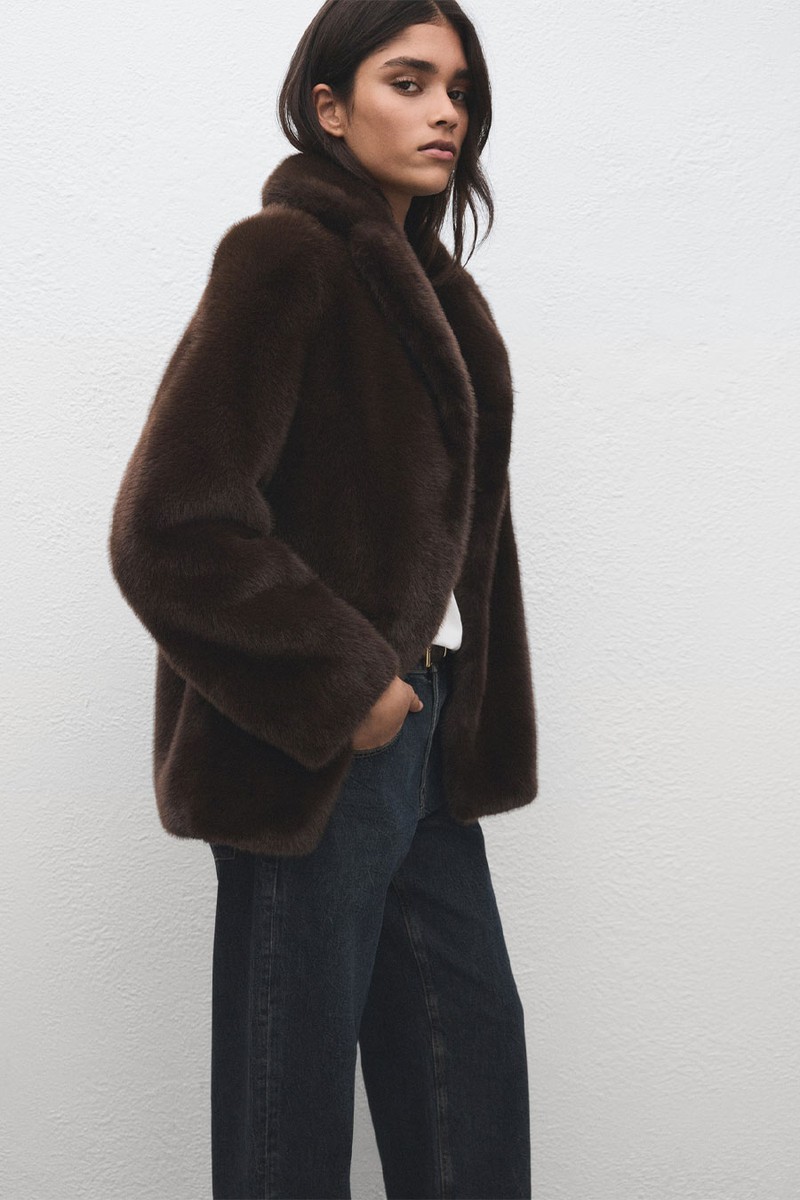 Faux-Fur Coat With Lapels