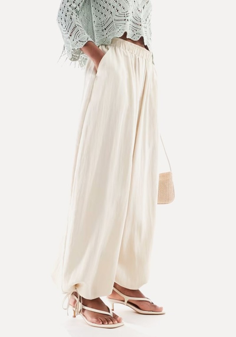 Soft Textured Oversized Billow Trousers With Tie Hem 