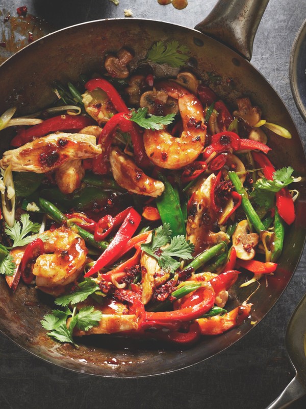 Chicken & Prawn Stir-Fry With Black Bean Sauce & Coriander