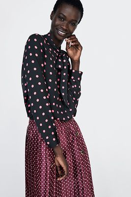 Polka Dot Blouse With Bow Detail from Zara