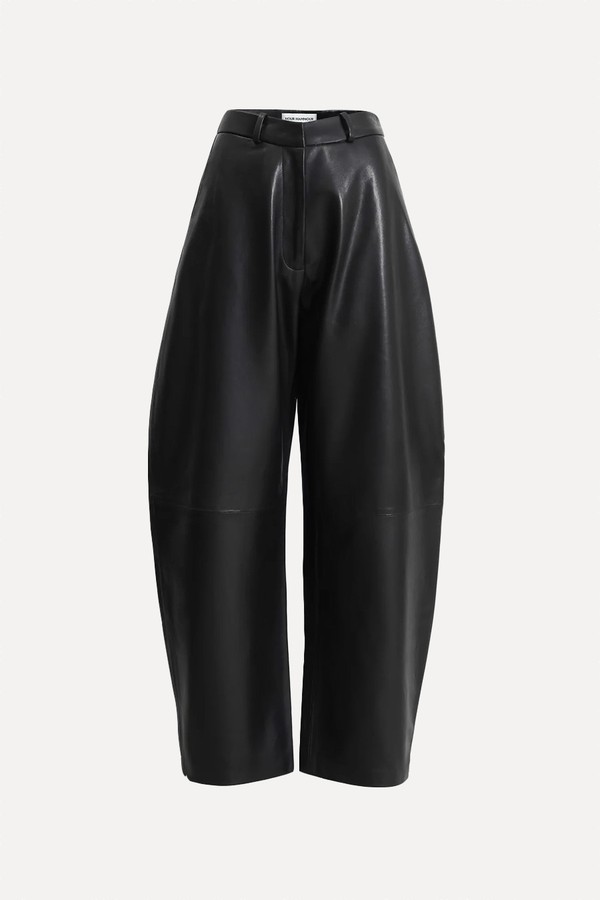 Leather Barrel-Leg Pants from Nour Hammour