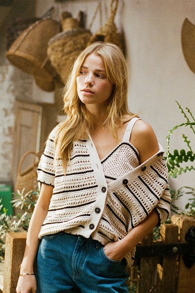 Mock-Crochet Stripe Cardigan from Nobody's Child