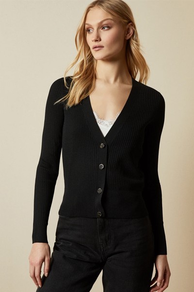 Raeyaa Button Front V Neck Cardigan