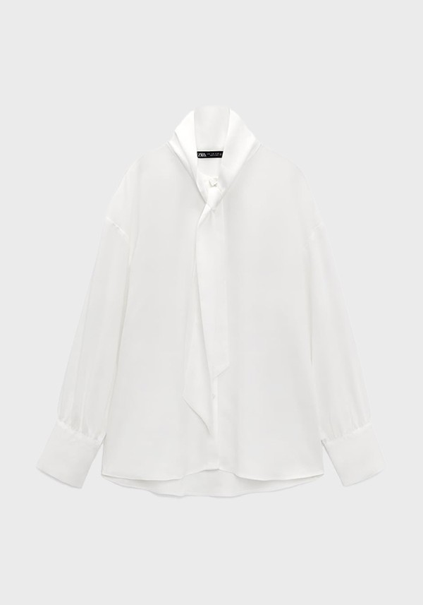 Satin Blouse with Tied Bow Detail from Zara