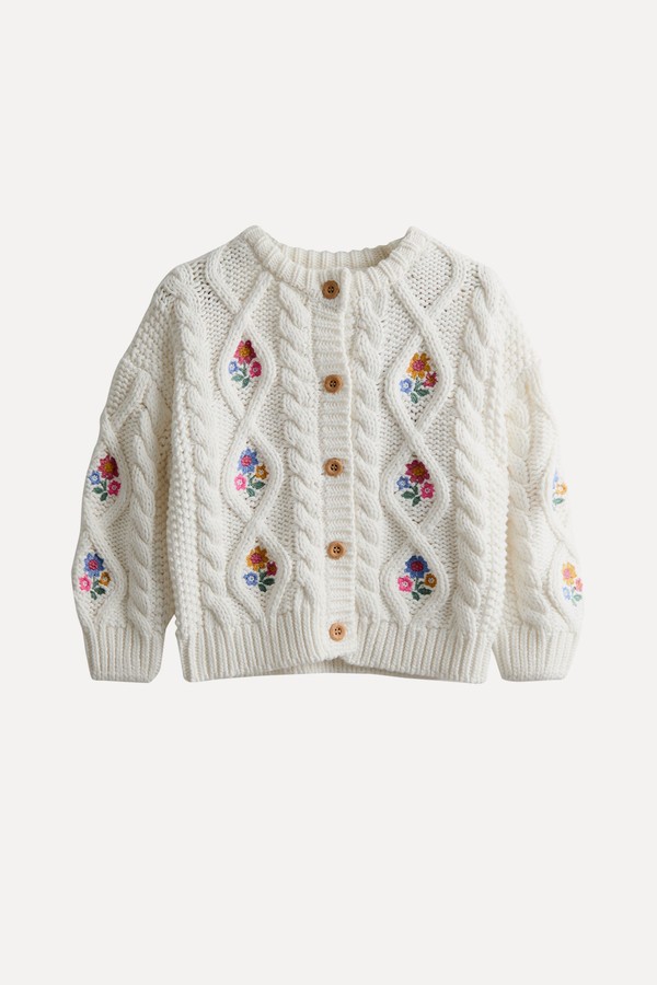 Embroidered Chunky Cable Cardigan