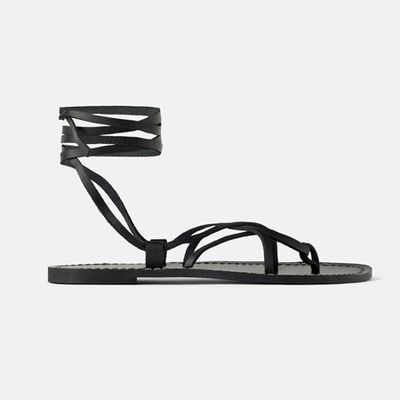 Flat Leather Sandals With Criss-Cross Straps from Zara