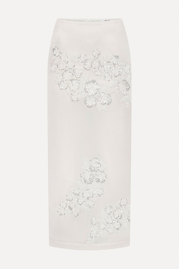 Exclusive Pixie Embellished Silk-Organza Midi Skirt from ILA