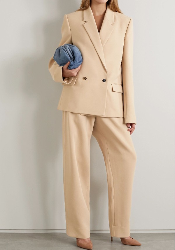 + Hailey Bieber Double-Breasted Wool Blazer from WARDROBE.NYC + Hailey