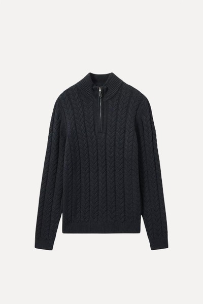 Cabled Zip-Neck Jumper With Cotton & Wool from Reiss