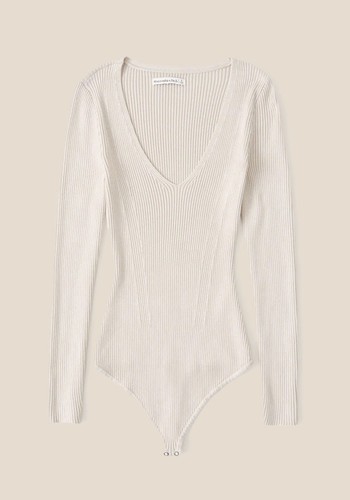 Long-Sleeve Deep-V Sweater Bodysuit