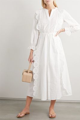 Crocheted Lace-Trimmed Broderie Anglaise Midi Dress from Maje