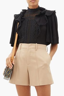 Festive Pintucked Wool-Blend Twill Shorts from Chloé 
