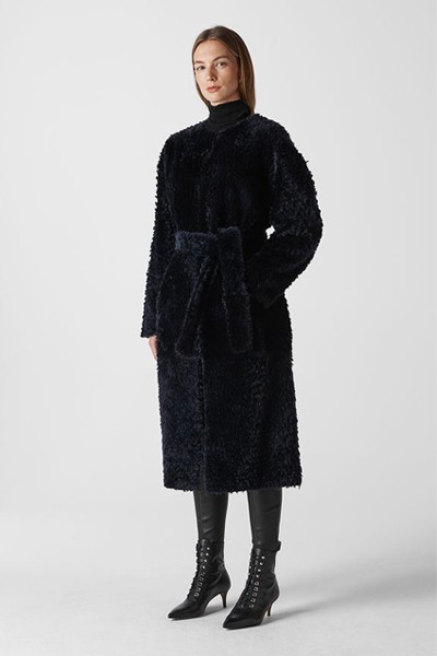 Textured Long Belted Shearling