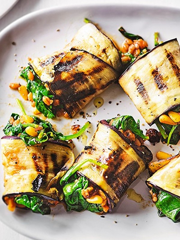 Spiced Spinach & Tomato Aubergine Rolls