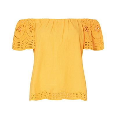 Orange Broderie Sleeve Bardot Top