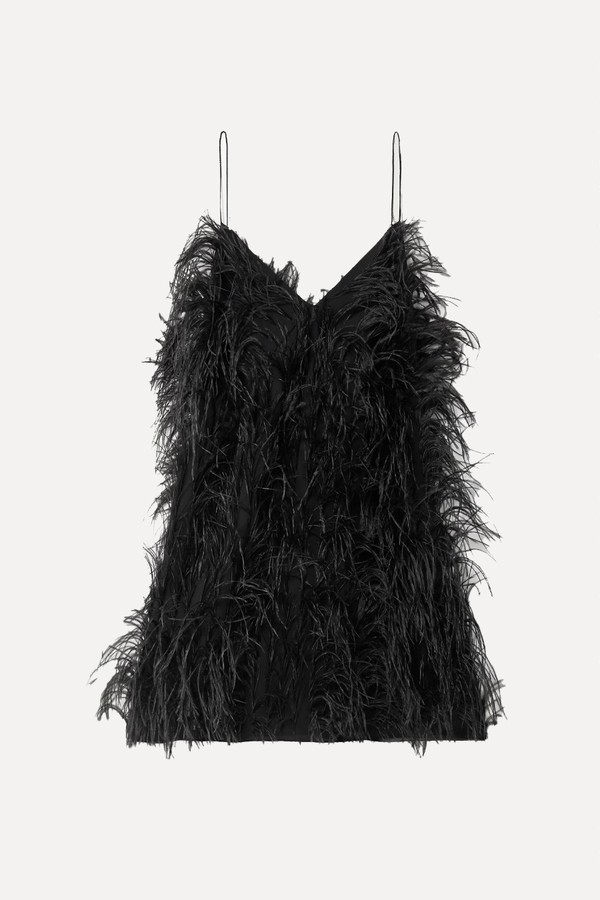 Anvers Feather-Trimmed Silk-Satin Mini Dress from Sharon Wauchob