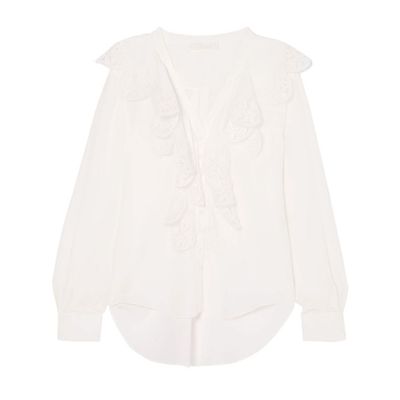 Lace-Trimmed Silk Crepe De Chine Top from Chloé