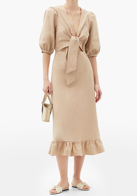 Tie Cut-Out Cotton-Blend Midi Dress from Adriana Degreas