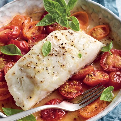 Cod with Cherry Tomatoes and Fresh Basil