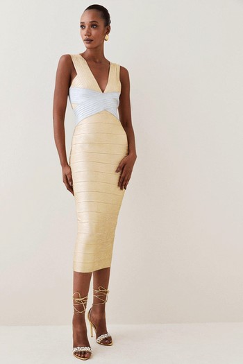 Foiled Bandage Knit Midi Dress from Karen Millen