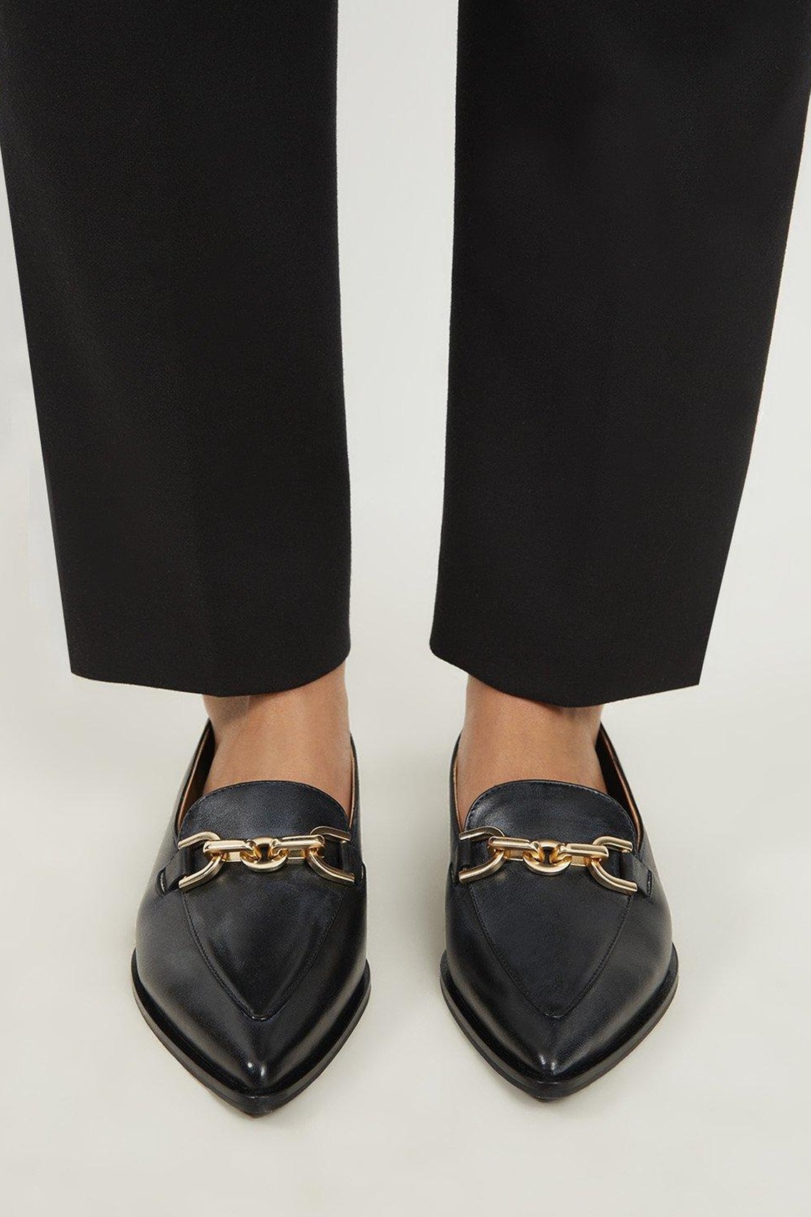 Leather Buckle Detail Pointed Toe Loafers from Karen Millien