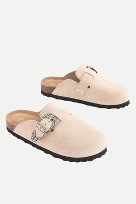 Western Buckle Suede Slip-On Clogs