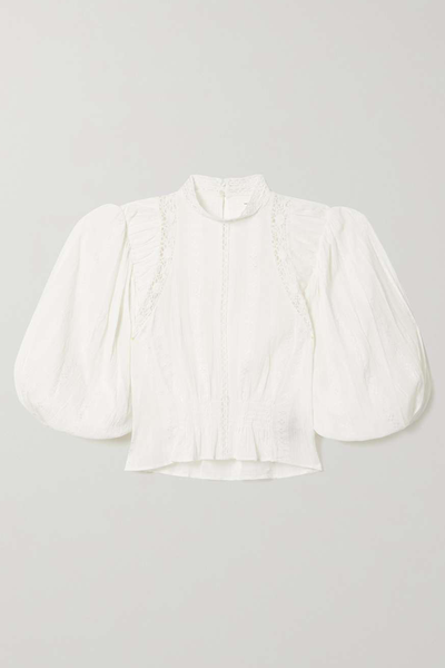  Jassie Lace Trimmed Embroidered Cotton Blend Crepon Blouse from Isabel Marant