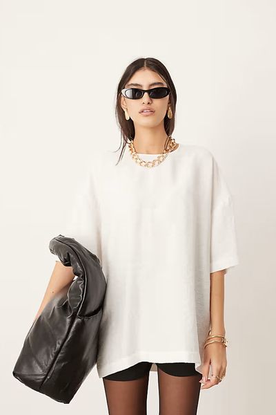 Textured Boxy Woven T-Shirt from asos