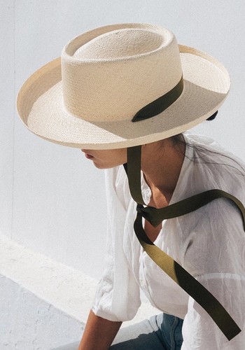 Carolina Straw Hat With Green Ribbons from Tio y Tia 