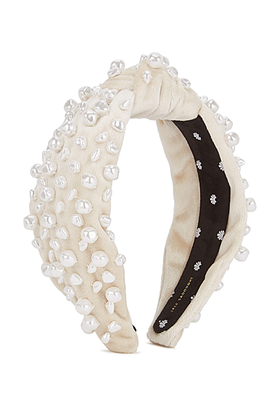 Ivory Faux Pearl-Embellished Velvet Headband from Lele Sadoughi 