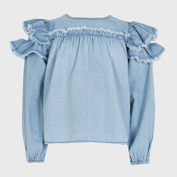 Denim Frill Sleeve Blouse