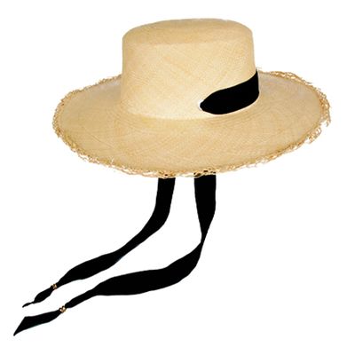 Frayed Long-Brim Boater Hat With Band from Sensi Studio