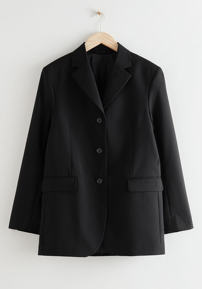 Long Fitted Padded Shoulder Wool Blazer from & Other Stories