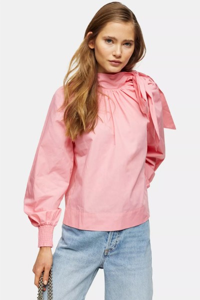 Pink Poplin Pussybow Blouse