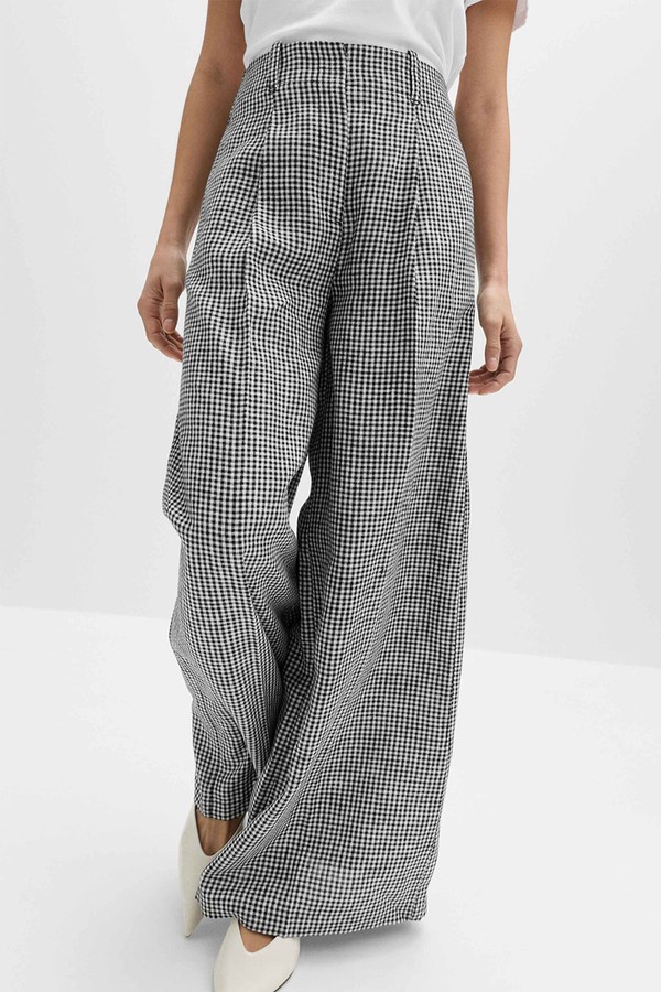 Pure Linen Checked Pleat Front Trousers