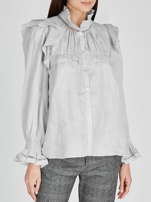Atedy Blue Ruffle-Trimmed Linen Shirt from Isabel Marant Etoile