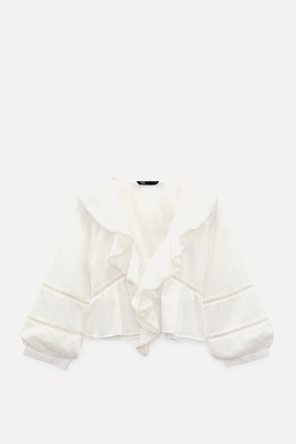 Embroidered Frilled Top from Zara